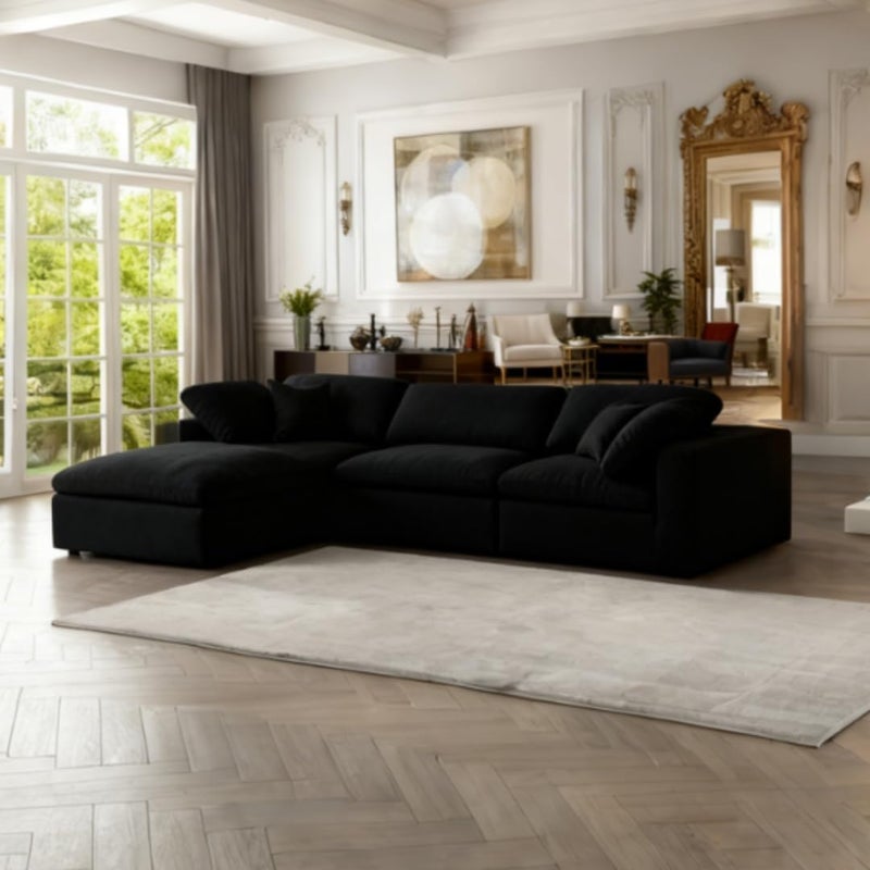 Comfynest Modern Luxury 4-Piece Modular Sectional Sofa Set - L-Shape Corner Couch with Chaise Lounge, Tufted Fabric Upholstery, Solid Wood Legs - Living Room Furniture (Black) - Image 2